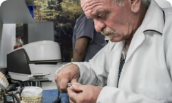 Jochen parnt working on dental crowns